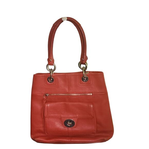 COACH GUC LEATHER HAMPTON TURNLOCK NORTH SOUTH TOTE BAG - Picture 1 of 13